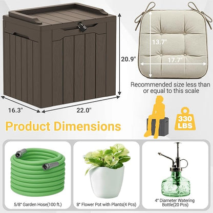 Greesum Outdoor Storage Box 31 Gallon Storage Box with Lid for Patio Furniture, Garden Tools, Pool Supplies, Waterproof and UV Resistant, Lockable, Dark Brown