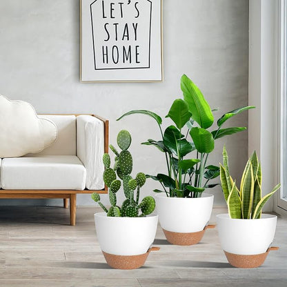 Vanslogreen Planters for Indoor Plants, 10/9/8 Inch Self Watering Plant Pots with Drainage Hole, Plastic Planters Flower Pots for Indoor Outdoor Plants (White)