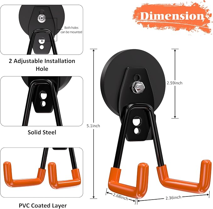 ENUODA Strong Magnetic Hooks Heavy Duty - Neodymium Magnetic Wreath Hanger, Garage Hooks for Garden Tools, Power Tools, Broom, Mops, Tool Chest, Barn, Van, Container, 6 Pack