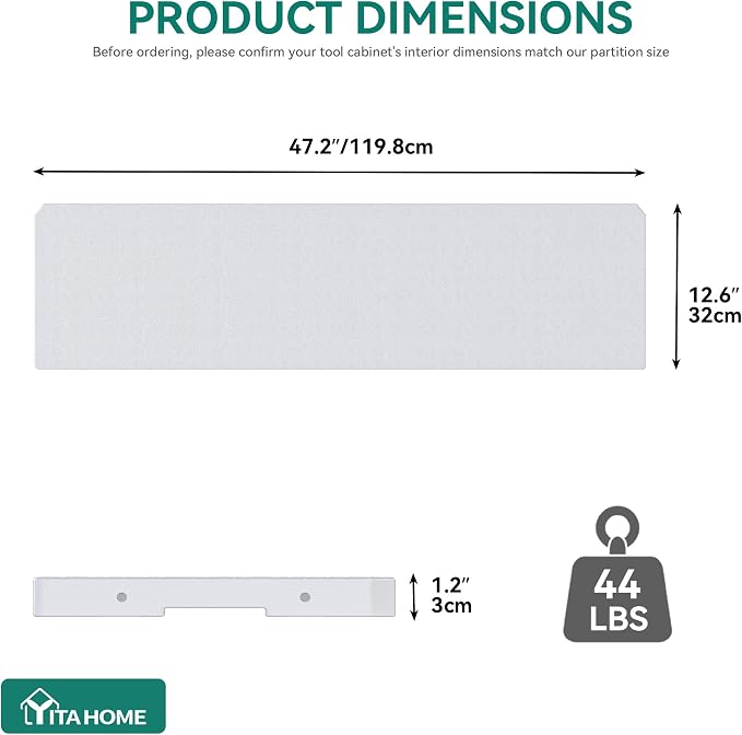 YITAHOME Resin Storage Shed Shelves for 35 Cuft Horizontal Storage Sheds, 47 in x 12.6 in Waterproof Rack with 8 Screws for 4x2.5 Ft Horizontal Garden Storage Accessories, Easy Assembly, 2PCS, Gray