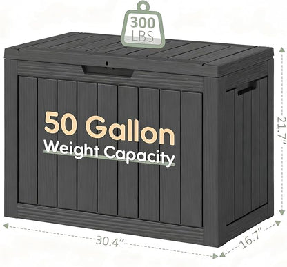 Outdoor Storage Box, Resin Deck Boxes outdoor, Waterproof Storage Box Lockable Lid (Black, 45 Gallon)