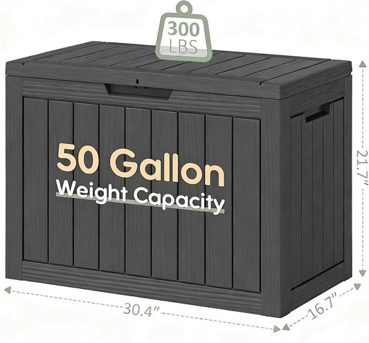 Outdoor Storage Box, Resin Deck Boxes outdoor, Waterproof Storage Box Lockable Lid (Black, 50 Gallon)