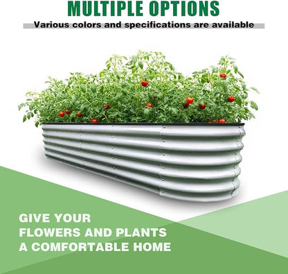 GrowHaus 8x2x1.4FT Galvanized Raised Garden Bed, Planter Boxes Outdoor Large Metal Garden Beds for Planting Vegetables Flowers Herbs Silver