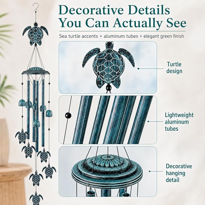 LESES Wind Chimes Sea Turtle Wind Chime for Outside with 4 Aluminum Tubes, Windchimes Outdoors Clearance Home Garden Patio Decor Memorial Wind Chimes for Mom Grandma Unique Birthday Festival Gifts