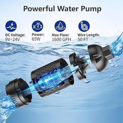 Antfraer Floating Pond Fountain with RGB LED Lights, 1600GPH Pond Fountain for Large Ponds, Remote Control Pond Aerator with 3 Spray Patterns for Water Gardens, Fish Pool & Lakes, 21.65 Inch Float