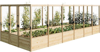 PaPaJet Wooden Raised Garden Bed for Outdoor, Deep Large Planter Box with Netting for Gardening, Vegetables, Flowers, Herbs（7.5× 17.7× 5.9FT）