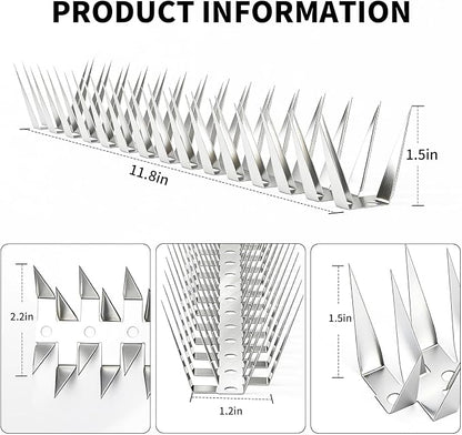 Bird Spikes, 6M Stainless Steel Bird Deterrent Spikes for Outside, Pigeon and Small Bird Control, Easy to Install Fence Roof Window Spikes, 20 Strips 20 Feet Coverage