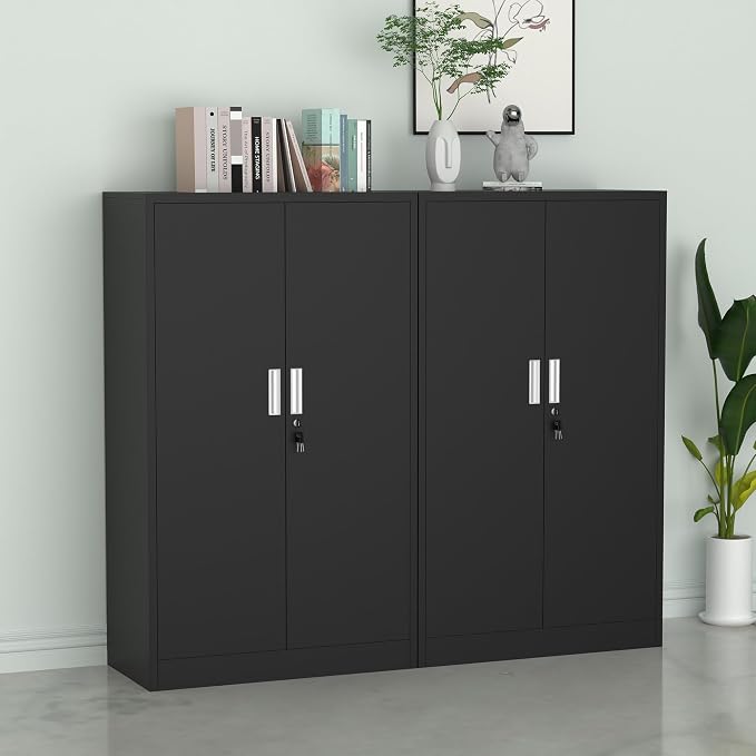 iJINGUR Metal Storage Cabinet with Locking Doors and Adjustable Shelves, 53.5-Inch Tall Lockable Storage Cabinets for Home Office Garage Kitchen Pantry (Black)