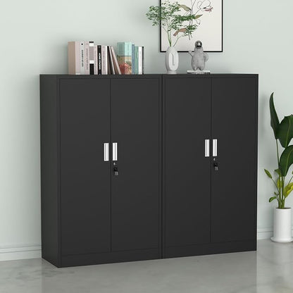 iJINGUR Metal Storage Cabinet with Locking Doors and Adjustable Shelves, 53.5-Inch Tall Lockable Storage Cabinets for Home Office Garage Kitchen Pantry (Black)