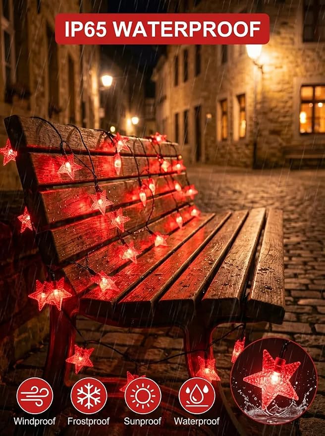 Solar Twinkle Star String Lights Outdoor Waterproof 39FT/100L Fairy Lights | 8 Modes Christmas Decor Camping Tree Party Yard Wedding Garden Red