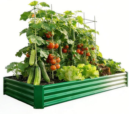 Metal Galvanized Raised Garden Bed Kit, 8 x 4 x 1 ft Galvanized Steel Raised Garden Planter Box Outdoor with Open Base for Growing Vegetables/Flowers/Herbs/Fruits/Succulents, Rectangle, Green