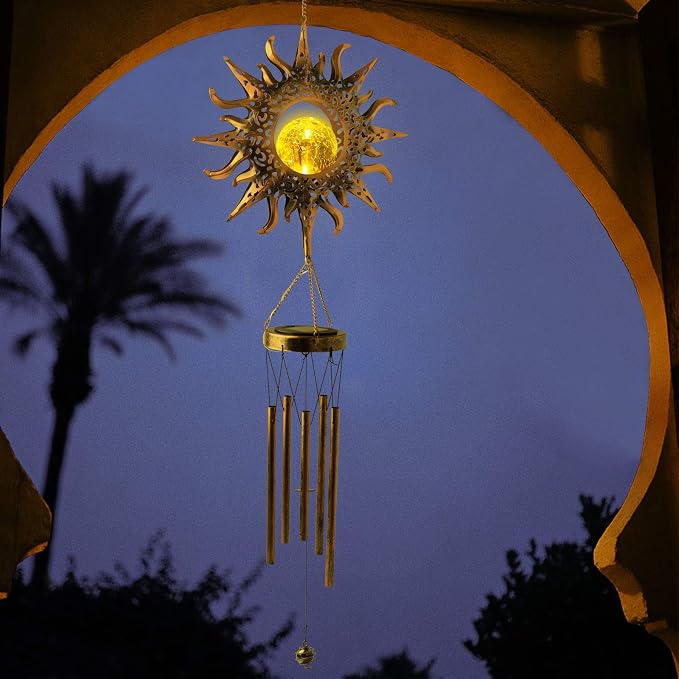 Solar Sun Light Wind Chimes for Outside for Women Gifts for Mom Grandma Wife Birthday Gift Crackle Glass Ball Windchimes Gardening Gift for Outdoor Patio Decor Yard Porch Decorations