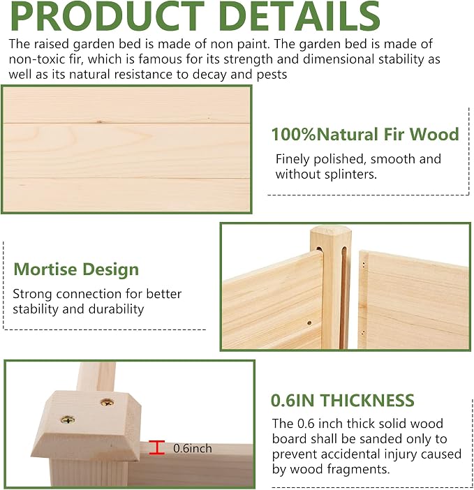 FDW 3 Tier Raised Garden Bed Outdoor Wooden Planter Box 48x48x29 ft Wood Elevated Planter Box with Divided Sections Open-Ended Base for Vegetables Flowers Herbs Plants