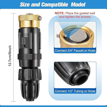 Feekoon 3 Set 25 Psi Drip Irrigation Faucet Adapter Kit 1/2'' Irrigation Tubing to 3/4'' Faucet Water Pressure Regulator Backflow Preventer with Filter, Drip System Parts
