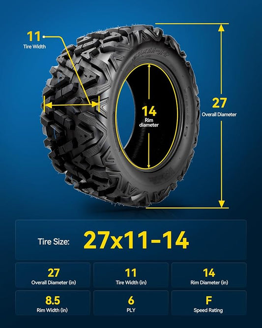 PHILTOP 27x11-14 ATV UTV Tires, 6-Ply Super Mud 27x11-14 ATV All-Terrain Tires for Riding Mowers, Golf Carts, Off-Road,1 Pcs,Tubeless (Z-199)