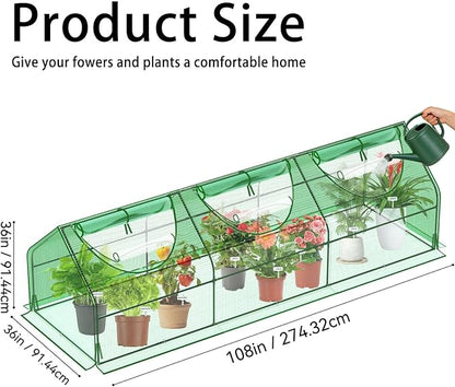 108"×36"×36" Green Houses for Outside, Portable Mini Greenhouse with Mesh Vents, Weatherproof PE Plant Shelter for Patio Gardening