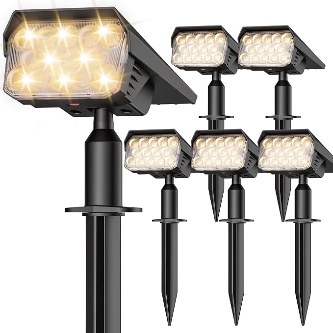 Solar Lights Outdoor Waterproof IP65, 56 LED 3 Lighting Modes Solar Spot Lights Outdoor, Solar Powered Landscape Lighting for Yard Pathway Garden, 6 Pack (Warm White)