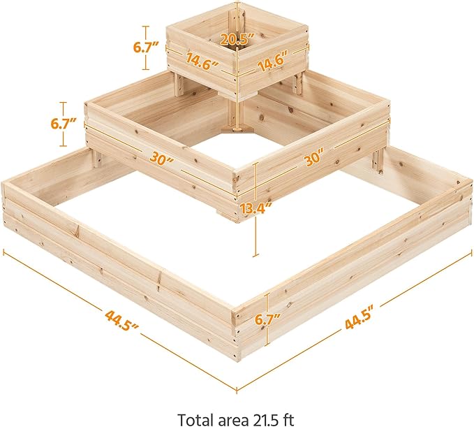 Topeakmart Wooden Planter Box 3 Tier Raised Garden Bed Open Bottom, 2Pcs | Sturdy fir wood tiered planter for patio & garden. Open bottom lets roots grow deep into natural soil.