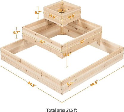 Topeakmart Wooden Planter Box 3 Tier Raised Garden Bed Open Bottom, 2Pcs | Sturdy fir wood tiered planter for patio & garden. Open bottom lets roots grow deep into natural soil.