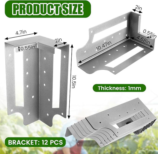 MorningRo 12 Pack Raised Garden Bed Corner Brackets with Securing Lip Fits Lumber up to 2" x 12" Metal Garden Corner Bracket for Wood Frame Bed 4.7" L x 2" W x 10.5" H (Sliver)