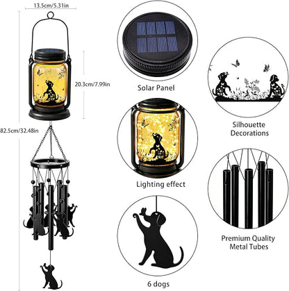 2 Pack Solar Dog Wind Chimes for Outside, Birthday Mother' s Day Gifts for Mom Women Grandma,Solar Dog Wind Chime Light Hanging Wind Chimes Outdoor,IP65 Waterproof, Yard Garden Terrace