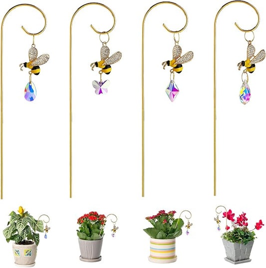 4pcs Bumble Bee Crystal Suncatchers with Small Trellis for Potted Plants | 7.5'' Indoor Plant Accessories,Sun Catchers,Garden Stakes For Houseplant,Bouquet Home Decor,Gift For Gardening Enthusiasts