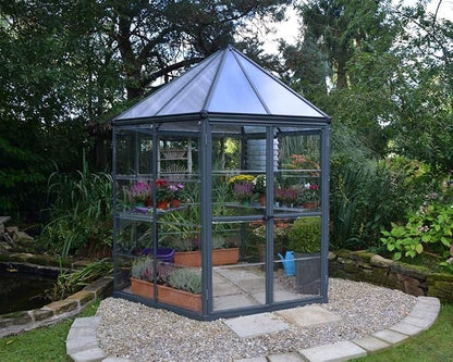 Palram - Canopia Oasis Hex 7' x 8' Polycarbonate Aluminum Greenhouse, Gray | Outdoor Backyard Home Garden Walk-In DIY Kit, Twin-Wall UV Protected, Heavy-Duty Aluminum Frame, Lockable Door, Roof Vent
