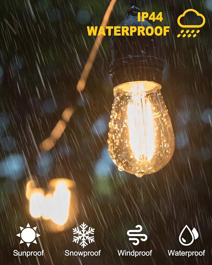 BRIMAX 2W 25FT Outdoor String Light,Commercial Grade with 8+1 S14 LED Bulbs | Patio Lights Shatterproof Waterproof,2700K Warm White E26 Dimmable for Balcony Gazebo Porch Fence Garden Camping