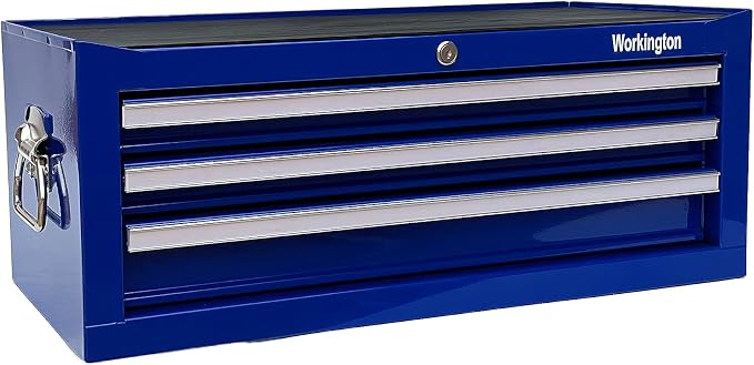 Workington Industrial 3 Drawers Portable Metal Intermediate Box, 26" Middle Tool Chest Cabinet with Ball Bearing Drawer Slides, Steel Tool Storage Box Organizer 4009 Blue