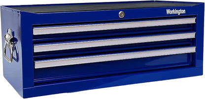 Workington Industrial 3 Drawers Portable Metal Intermediate Box, 26" Middle Tool Chest Cabinet with Ball Bearing Drawer Slides, Steel Tool Storage Box Organizer 4009 Blue