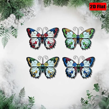 LWINGFLYER 4 Pcs Vintage Metal Wall Decor Butterfly & Flower - Rustic Farmhouse Metal Wall Art for Indoor Bathroom & Outdoor Fence Decoration (Butterflies)