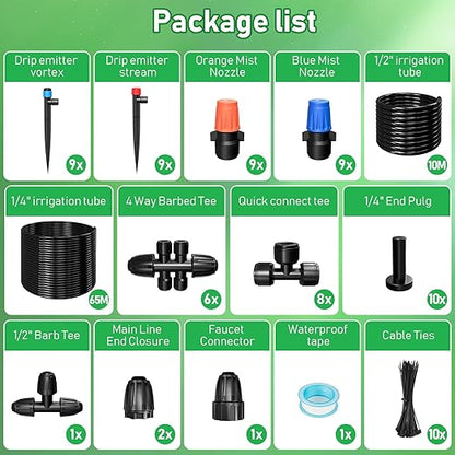 246FT Drip Irrigation System, Automatic Drip Irrigation Kit with 1/2" Main Tube & 1/4" Branch Tubing, Adjustable Drip Emitters, Garden Watering System for Flower Bed, Raised Beds, Lawn, Greenhouses