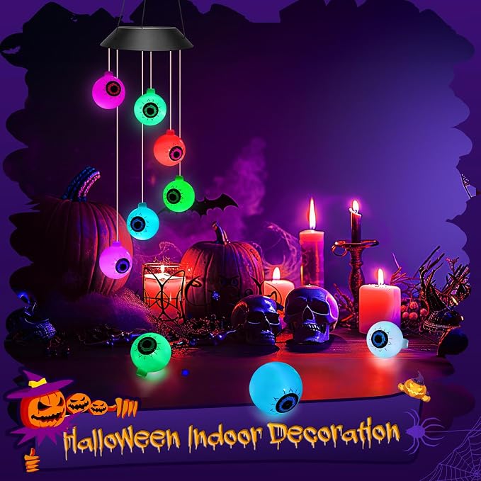 Winzwon Halloween Decorations Outside Solar Outdoor Lights Waterproof Eyeballs Wind Chimes for Party Yard Porch Patio Home Window Indoors Hanging Mobile Decor | Waterproof Eyeballs Decor Wind Chimes for Party Yard Porch Patio Home Window Indoors Hangin...