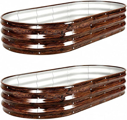 Galvanized Raised Garden Bed, 6x3x1 FT Galvanized Steel Metal Raised Garden Bed, Oval Open-Bottom Design, 12-Inch Deep for Outdoor Vegetable & Herb Gardening, Fruit Wood Grain, 2 Packs