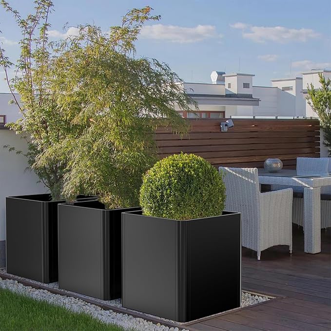 Large Metal Square Planter 26" L x 26" W x 26" H,Steel Planters for Outdoor Plants,Cube Planters for Outdoor Porch,Patio,Garden