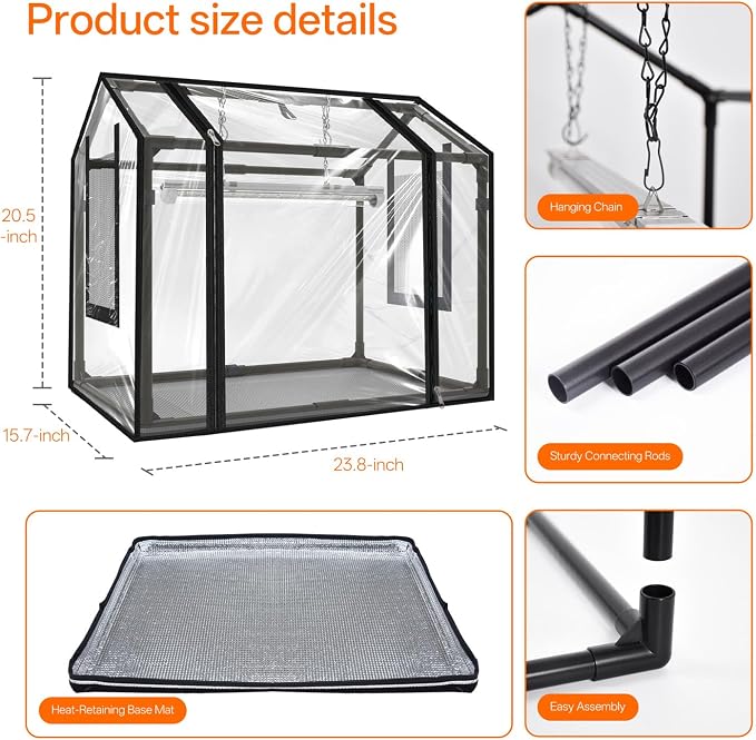 Bstrip Indoor Greenhouse with Grow Light, Mini EVA Tent with PET Base Mat, Ventilation Windows & Zippered Door, 18W Tabletop Greenhouse Light for Seed Starting with Timer, 23.8" x 15.7" x 20.5"
