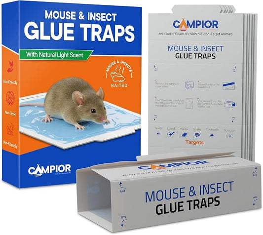 Campior Glue Traps [36 Pack] Pre-Baited Mouse Traps - Ultra-Adhesive Glue Boards for Rodents/Mice, Rats/Snakes/Lizards/Insects - Safe Non-Toxic Sticky Mouse Traps Indoors for Home Office, Garage.