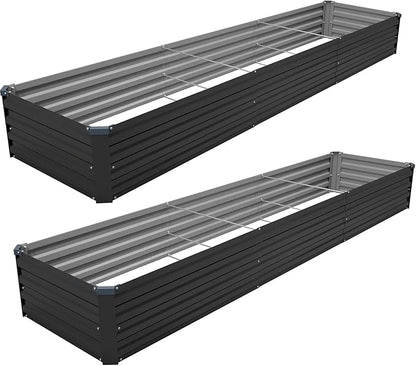 2PCS 12x2x1ft Galvanized Raised Garden Bed Kit,Gardening Planter Box | Outdoor Elevated Metal Planter Box For Vegetables, Flowers, Herbs, Anti-Rust Galvanized Steel, Open Drainage, Sturdy (Black)