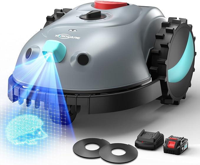 YARDCARE V100 Robot Lawn Mower with HD Vision Navigation, Smart Obstacle Detection, Collision Sensors, Adjustable Cutting Height, Low-Noise Operation—Perfect for Small Lawns up to 1,600 sq ft.