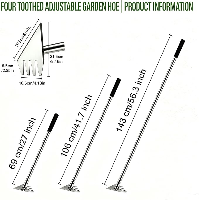 BARAYSTUS Garden Hoe Tool and Weeder, 56 Inch Ergonomic Long Handle Cultivator with Sharp Stainless Steel Blade, Heavy Duty Garden Hand Tiller for Weeding, Digging, Loosening Soil,Removing Moss