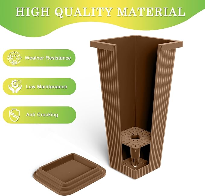 TUYOHW Set of 2 Tall Planters, 24" Large Indoor Outdoor Flower Pots with Tray, Modern Tapered Planters for Porch, Patio, Garden, Backyard