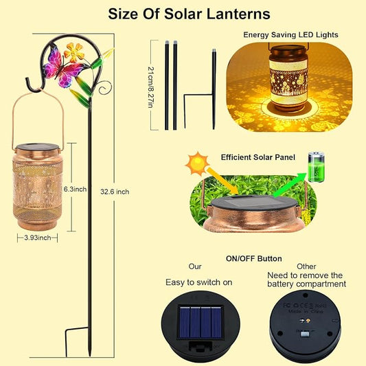 Butterfly Solar Lanterns Outdoor Waterproof with Shepherd Hook, Gifts for Birthday Women Mom Grandma, Metal Solar Hanging Lights Garden Decor for Outside Yard Patio Pathway Backyard Porch