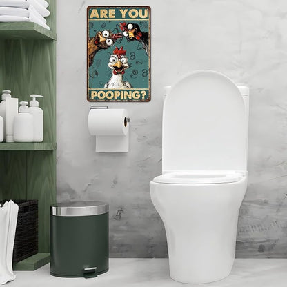 Vintage Chicken Tin Sign Are You Pooping Retro Bathroom Metal Poster Funny Wall Art Toilet Man Cave Bar Cafe Indoor Room Garage Store Office Farmhouse 12 * 8inch