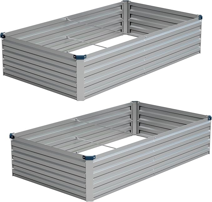 Vengarus 2PCS 6x3x1ft Galvanized Raised Garden Beds Kit,Planter Box Silver | Galvanized Steel, Rectangular Metal Planter Raised Beds, Vegetables, Herbs, Flowers, Easy Assembly, Rustproof Safe Backyard