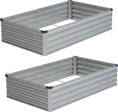 Vengarus 2PCS 6x3x1ft Galvanized Raised Garden Beds Kit,Planter Box Silver | Galvanized Steel, Rectangular Metal Planter Raised Beds, Vegetables, Herbs, Flowers, Easy Assembly, Rustproof Safe Backyard