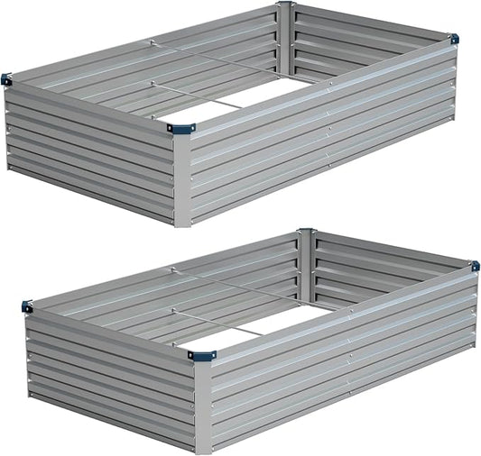 Vengarus 2PCS 6x3x1ft Galvanized Raised Garden Beds Kit,Planter Box Silver | Galvanized Steel, Rectangular Metal Planter Raised Beds, Vegetables, Herbs, Flowers, Easy Assembly, Rustproof Safe Backyard