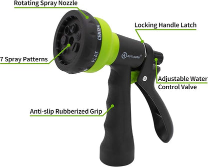 AUTOMAN EVA Recoil Garden Hose 25ft - Includes 7 Pattern Spray Nozzle,Curly Water Hose 25 Foot,Watering Hose Coil,Retractable,Corrosion Resistant Garden Coil Hose.Green