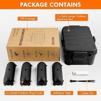 RESTMO 5-Piece Outdoor Waterproof Electrical Box Set – 12.5" x 8.5" x 5" Large & 7.1" x 2.3" x 2.3" Small, Weatherproof Boxes for Power Strip, Outlet, Plug, Socket, Timer, Holiday Light, Black