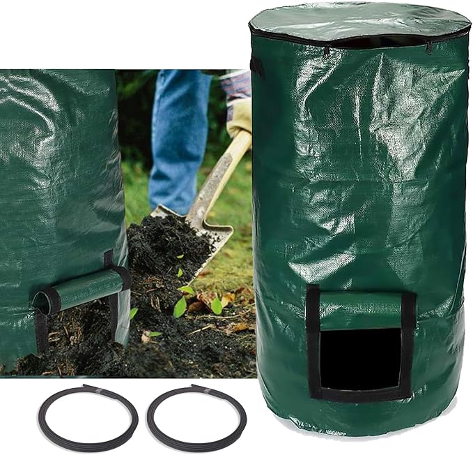Compost Bin Bags 34 Gallon, Garden Compost Bags Outdoor Reusable,Organic Waste Garden Yard Compost Bag Collapsible Leaf Lawn Bags Gardening Container (Green 1pc)