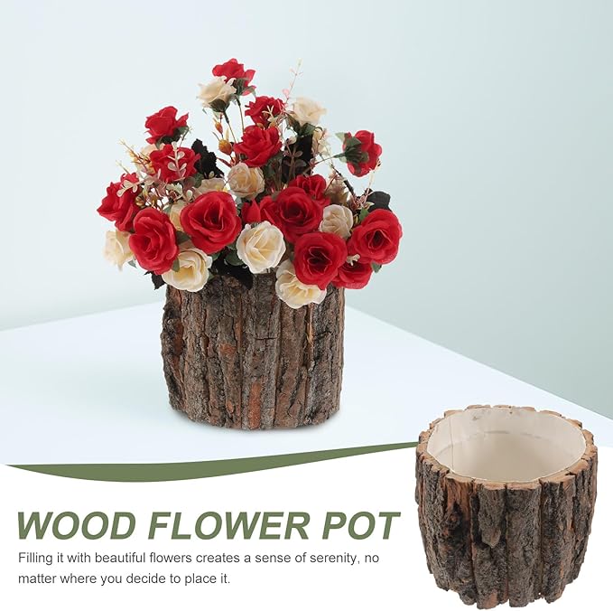 Yardwe Wooden Centerpiece for Table, Natural Tree Stump Planter 6.68 x 5.31 in, Rustic Wood Vase for Dried Flowers, Faux Plants and Home Decor